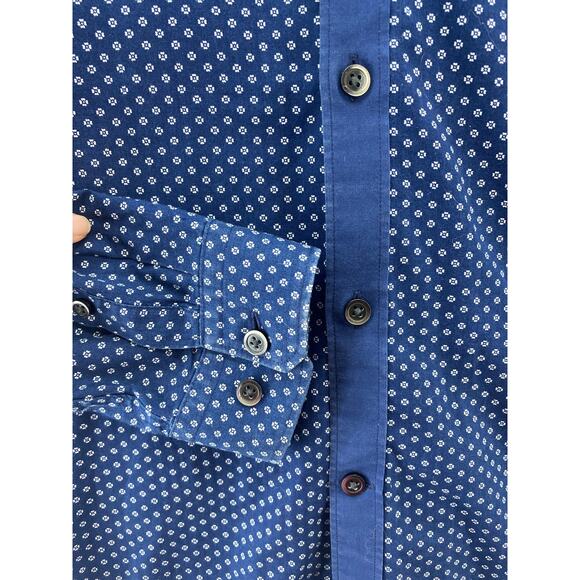 Express Men’s Medium Extra Slim Long Sleeve Solid Navy Collar Button Front Shirt - Picture 4 of 8